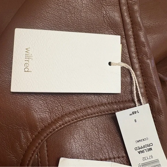 NWT Wilfred Pants Melina Crop Cognac Brown Faux Leather Sz. 8 - Picture 12 of 14